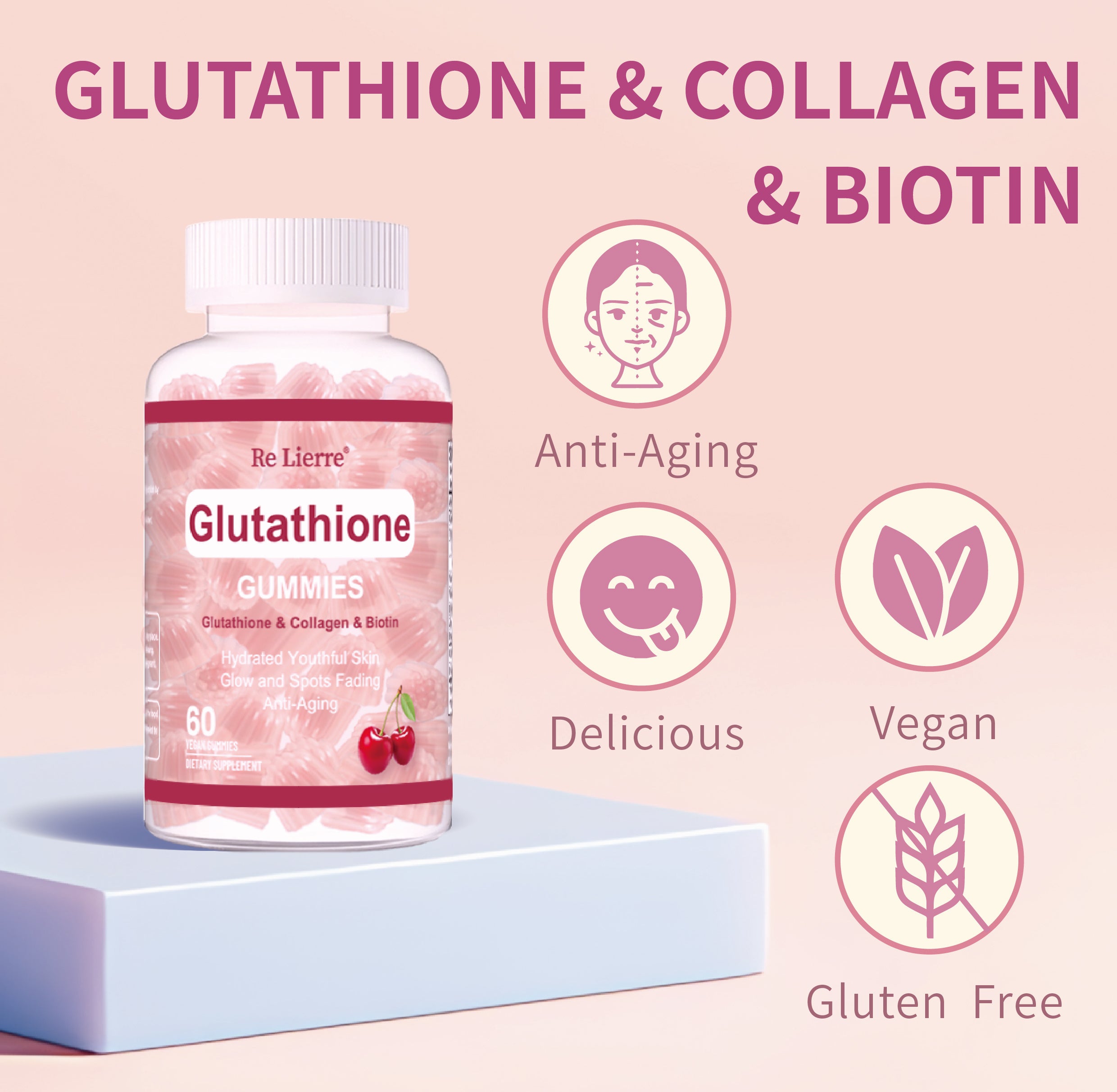 Premium Glutathione Collagen Gummies - Kirschgeschmack für strahlende Haut