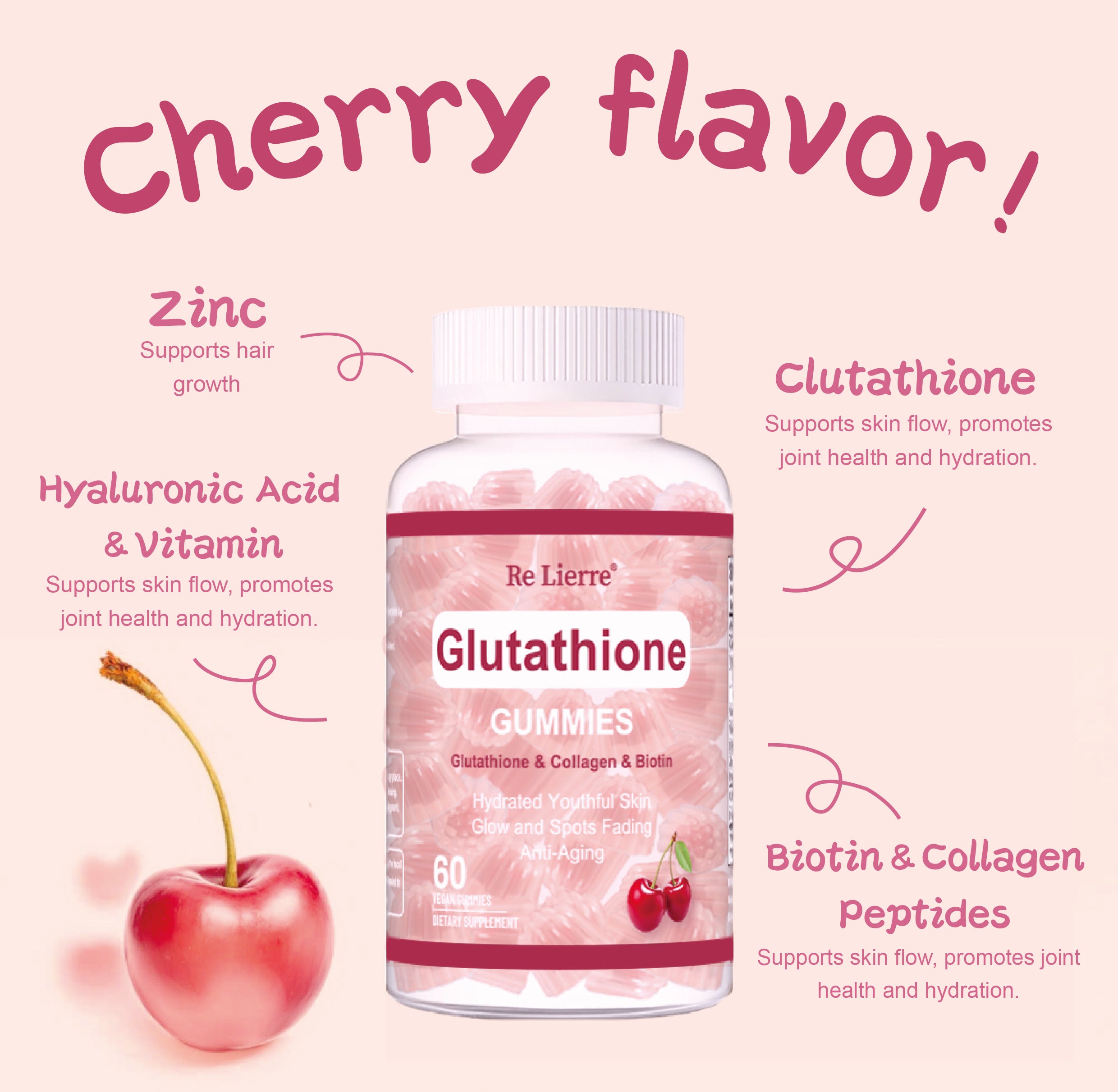 Premium Glutathione Collagen Gummies - Kirschgeschmack für strahlende Haut