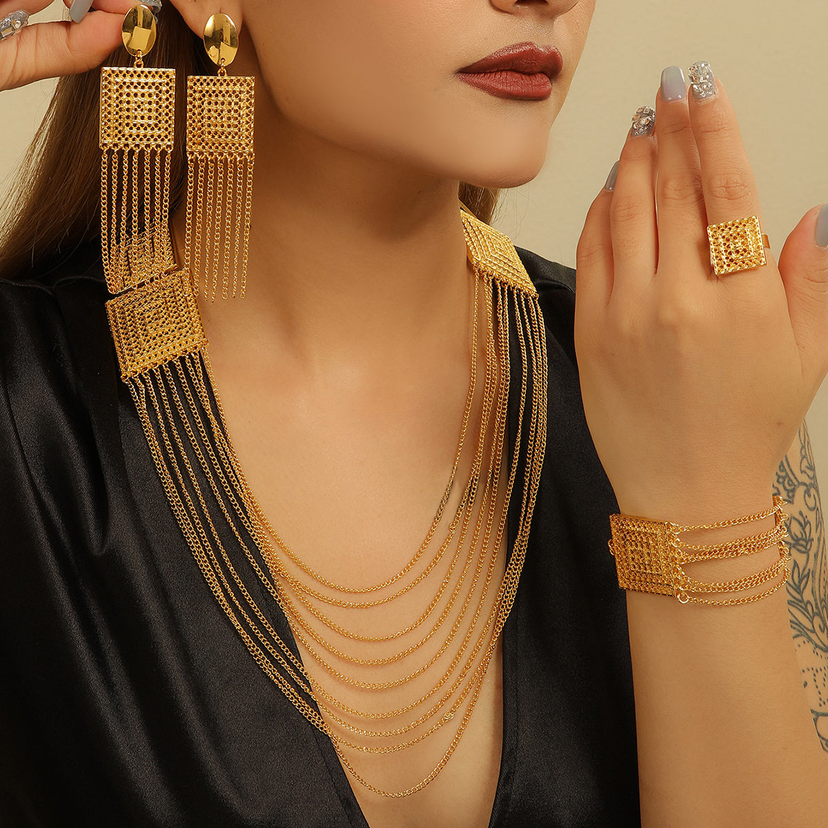 Exklusives 5-teiliges Luxus-Schmuckset - 18k Vergoldung Haute Couture