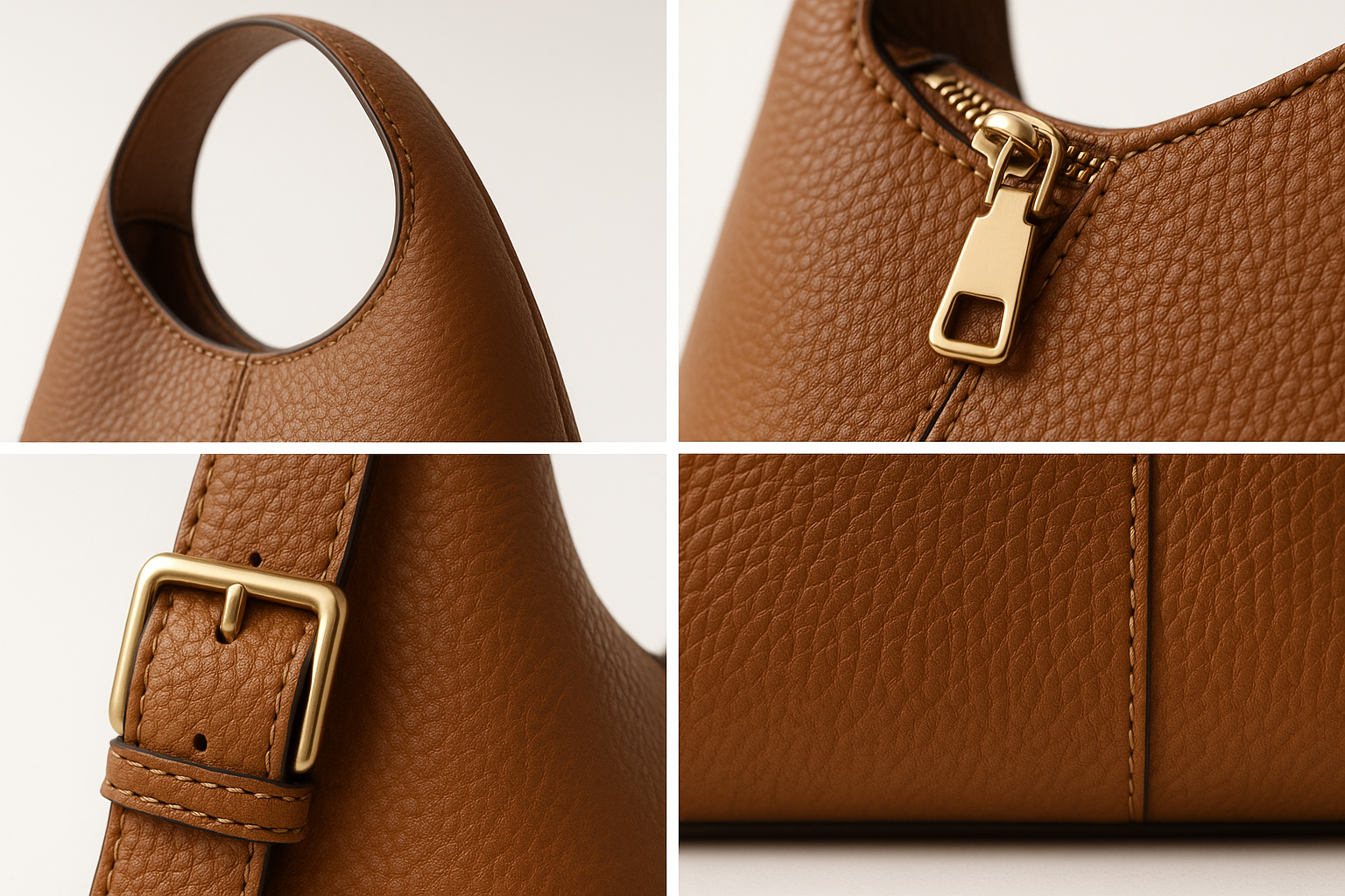 Detail shots of hobo handbag craftsmanship