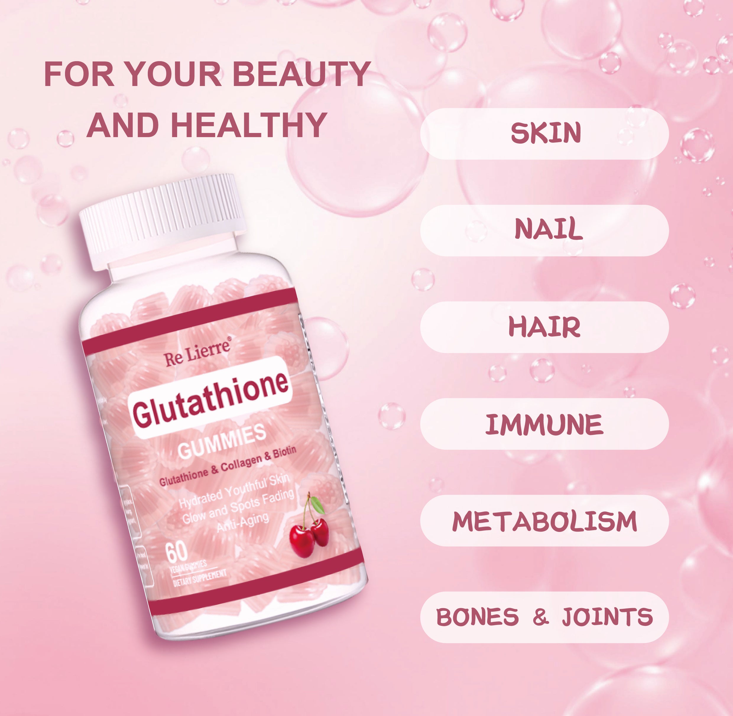 Premium Glutathione Collagen Gummies - Kirschgeschmack für strahlende Haut
