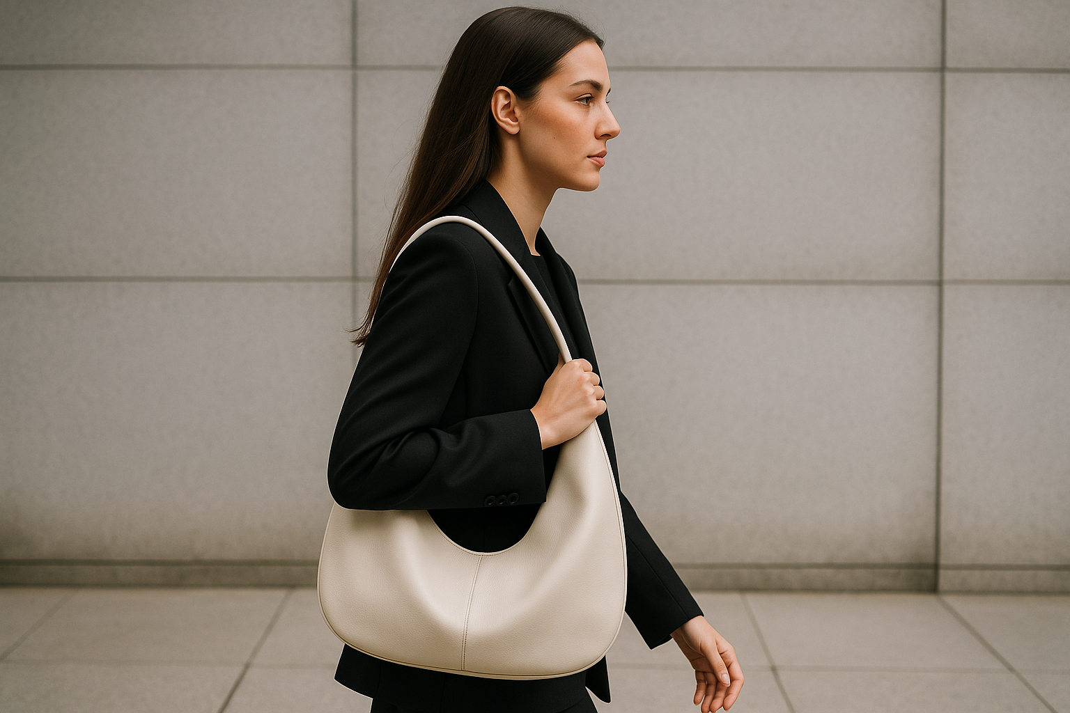 Moderne Frau mit Hobo-Handtasche