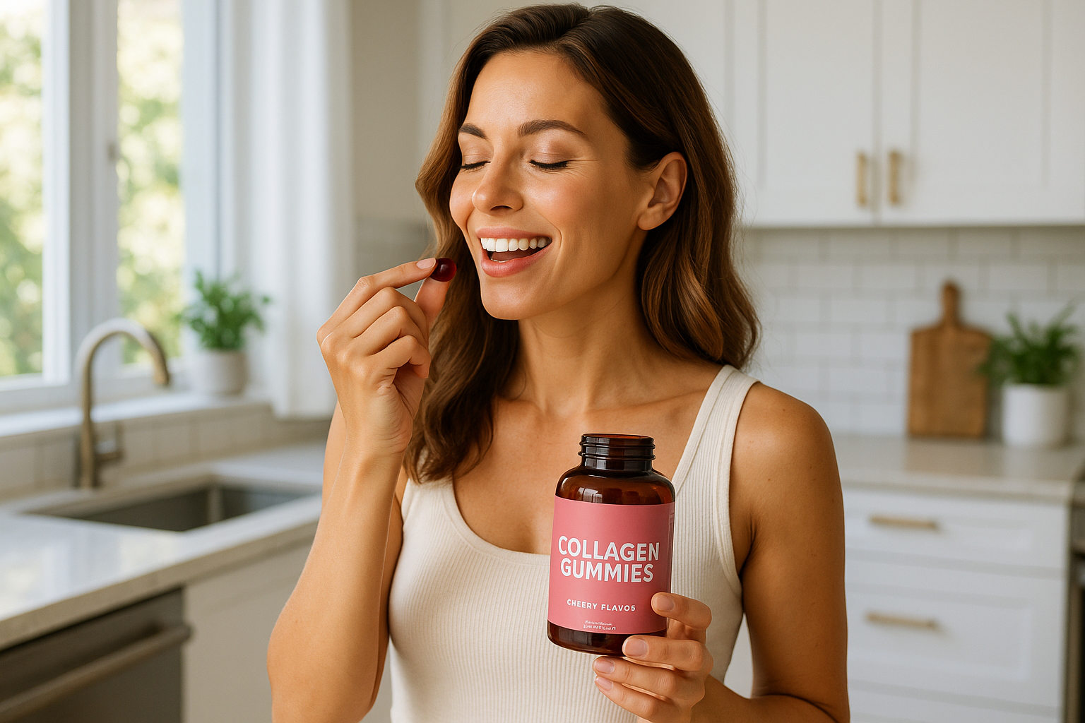 Lifestyle Foto - Frau nimmt Collagen Gummies