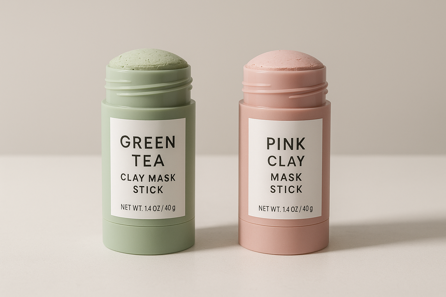 Professional product photo with both green and pink clay mask sticks