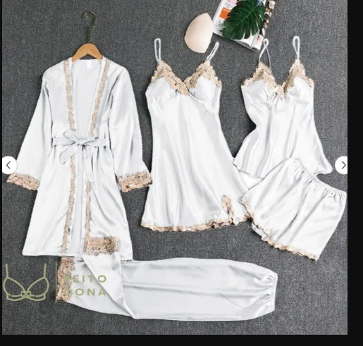 Luxuriöses 5-teiliges Pyjama-Set - Premium Sling Nachtwäsche für Damen