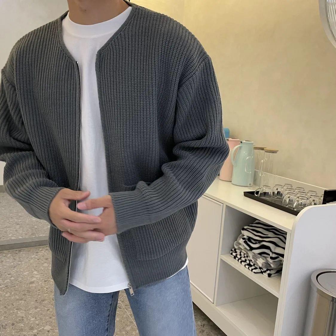 Premium Herren Zip-Up Cardigan - Funnel Neck Strickpullover