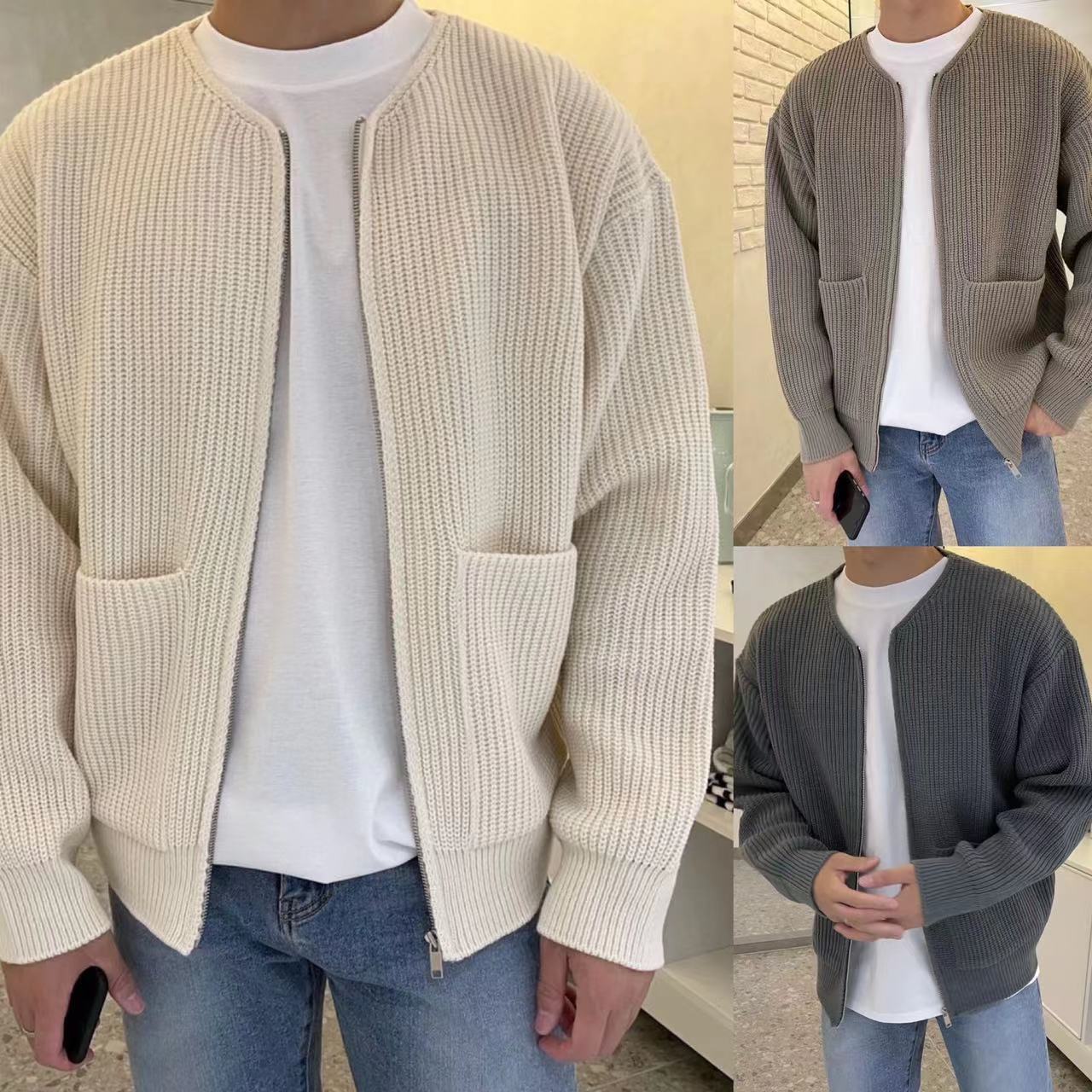 Premium Herren Zip-Up Cardigan - Funnel Neck Strickpullover