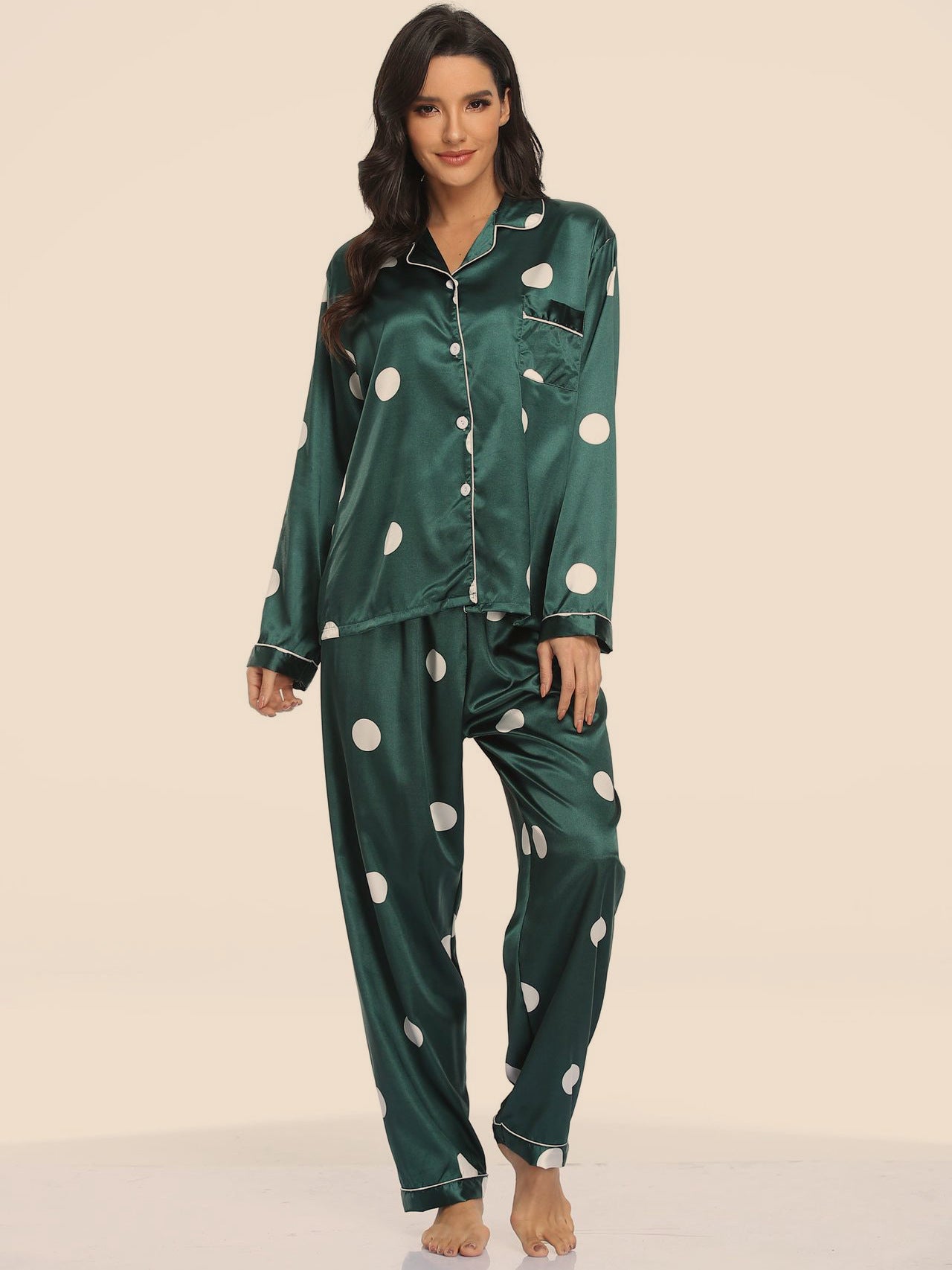 Luxuriöses Satin-Pyjama Set - 2-teilige Premium Stretch Nachtwäsche