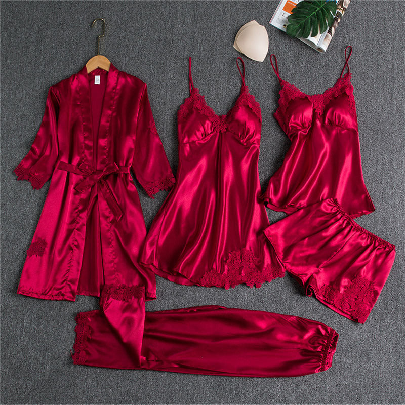 Luxuriöses 5-teiliges Pyjama-Set - Premium Sling Nachtwäsche für Damen