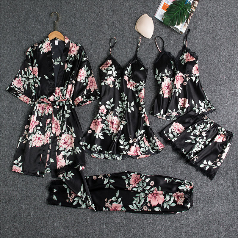 Luxuriöses 5-teiliges Pyjama-Set - Premium Sling Nachtwäsche für Damen