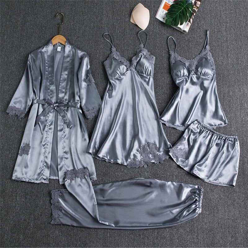 Luxuriöses 5-teiliges Pyjama-Set - Premium Sling Nachtwäsche für Damen