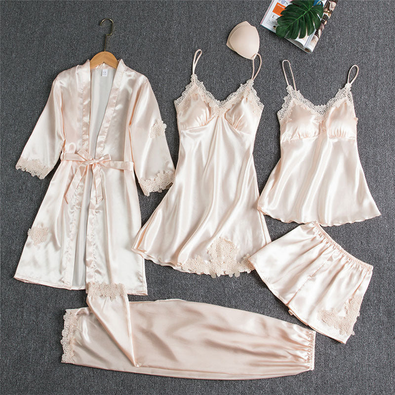 Luxuriöses 5-teiliges Pyjama-Set - Premium Sling Nachtwäsche für Damen
