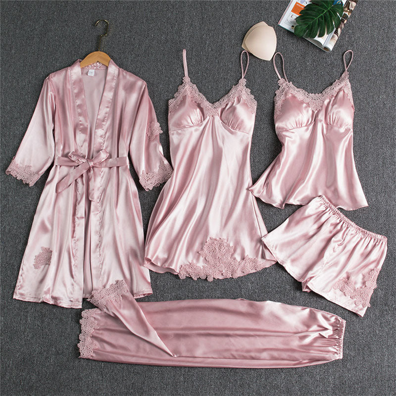 Luxuriöses 5-teiliges Pyjama-Set - Premium Sling Nachtwäsche für Damen