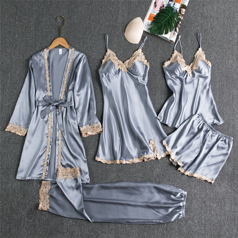 Luxuriöses 5-teiliges Pyjama-Set - Premium Sling Nachtwäsche für Damen