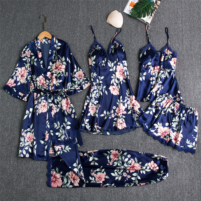 Luxuriöses 5-teiliges Pyjama-Set - Premium Sling Nachtwäsche für Damen