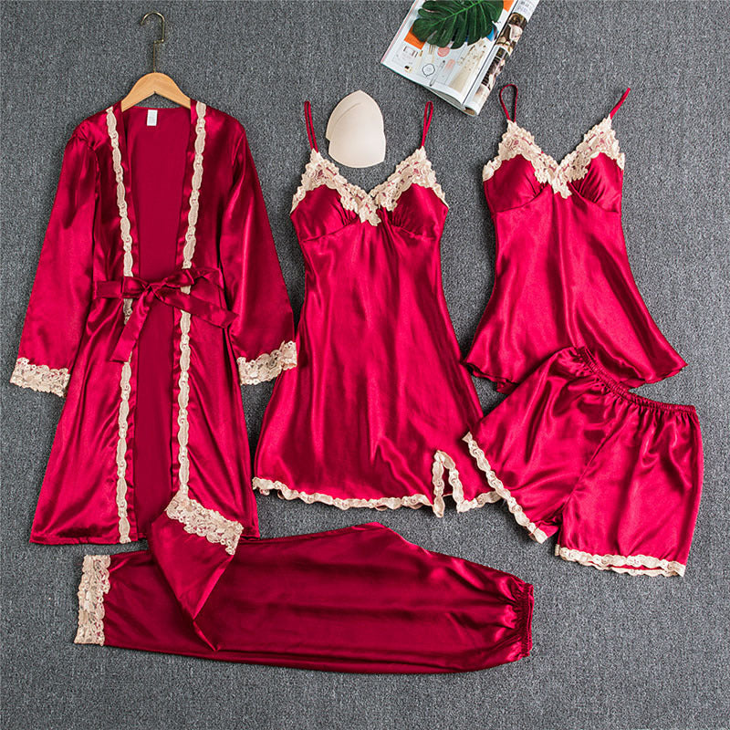 Luxuriöses 5-teiliges Pyjama-Set - Premium Sling Nachtwäsche für Damen