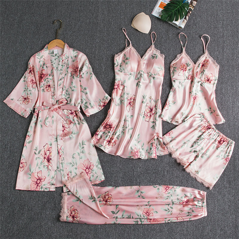 Luxuriöses 5-teiliges Pyjama-Set - Premium Sling Nachtwäsche für Damen