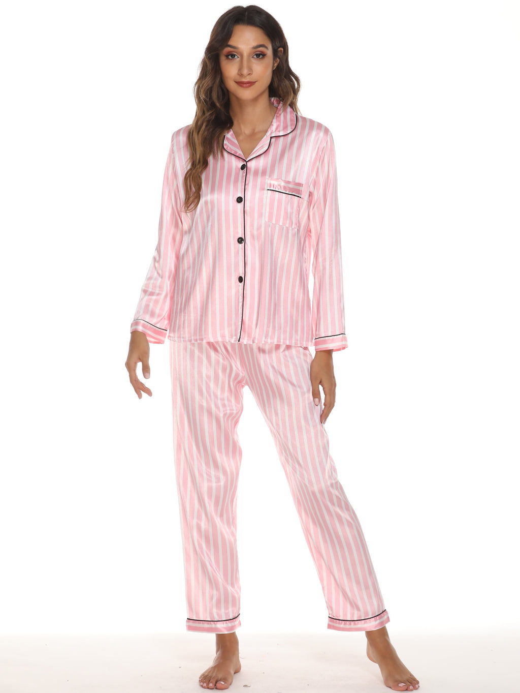 Luxuriöses Satin-Pyjama Set - 2-teilige Premium Stretch Nachtwäsche