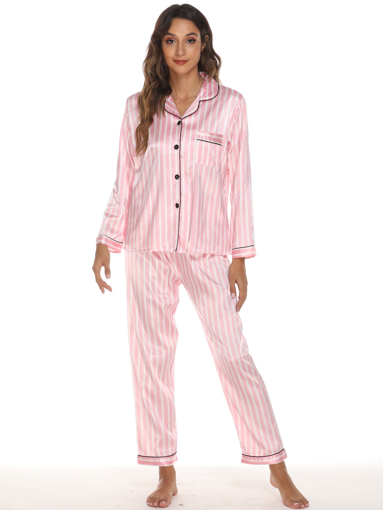 Luxuriöses Satin-Pyjama Set - 2-teilige Premium Stretch Nachtwäsche