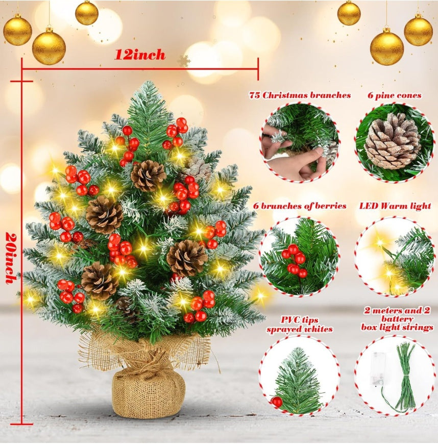 Premium Mini Weihnachtsbaum 60cm - Künstlicher Tannenbaum mit LED-Beleuchtung