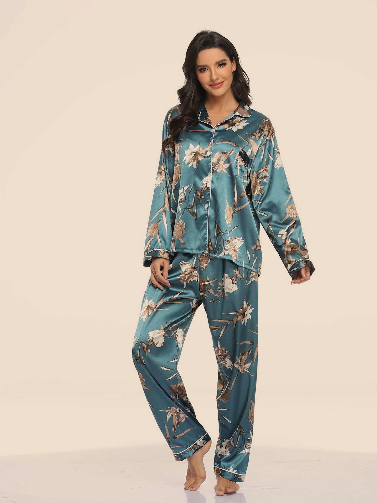 Luxuriöses Satin-Pyjama Set - 2-teilige Premium Stretch Nachtwäsche