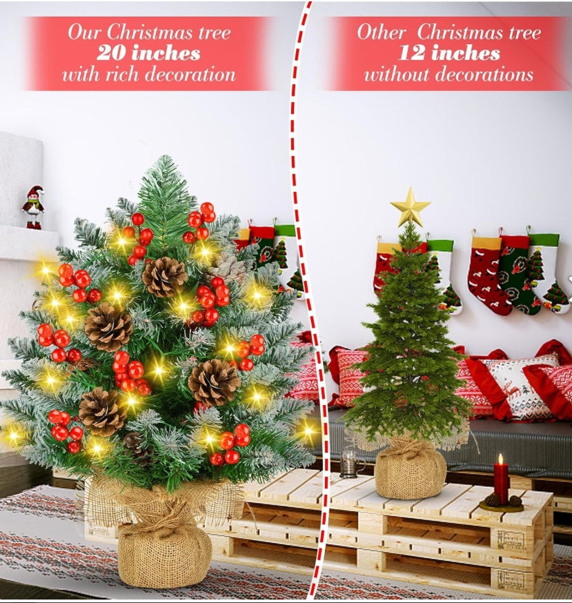 Premium Mini Weihnachtsbaum 60cm - Künstlicher Tannenbaum mit LED-Beleuchtung