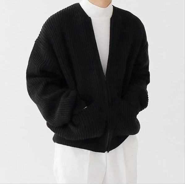 Premium Herren Zip-Up Cardigan - Funnel Neck Strickpullover