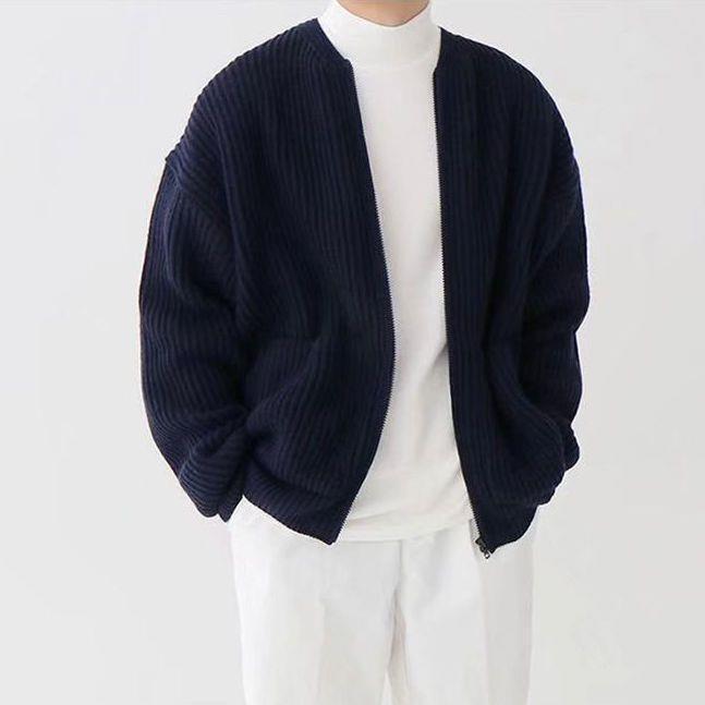 Premium Herren Zip-Up Cardigan - Funnel Neck Strickpullover