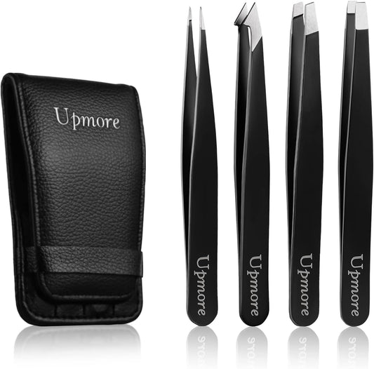 4X Pinzette Set Edelstahl - Schwarz Augenbrauenpinzette Set Schere Pinzette, Gerade Schräge Spitze Zupfpinzette Splitterpinzette Spitzpinzette Für Frauen Und Männer
