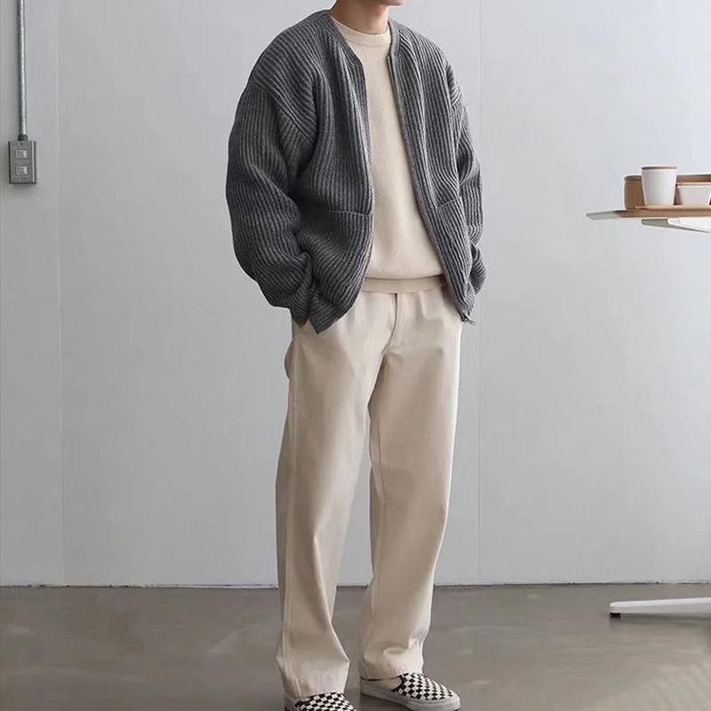 Premium Herren Zip-Up Cardigan - Funnel Neck Strickpullover