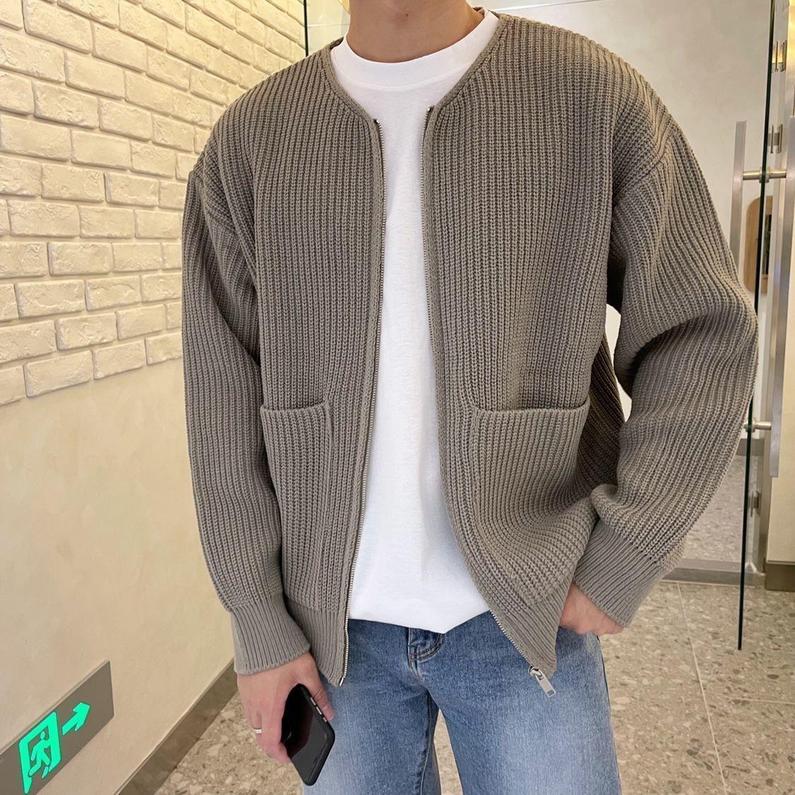 Premium Herren Zip-Up Cardigan - Funnel Neck Strickpullover