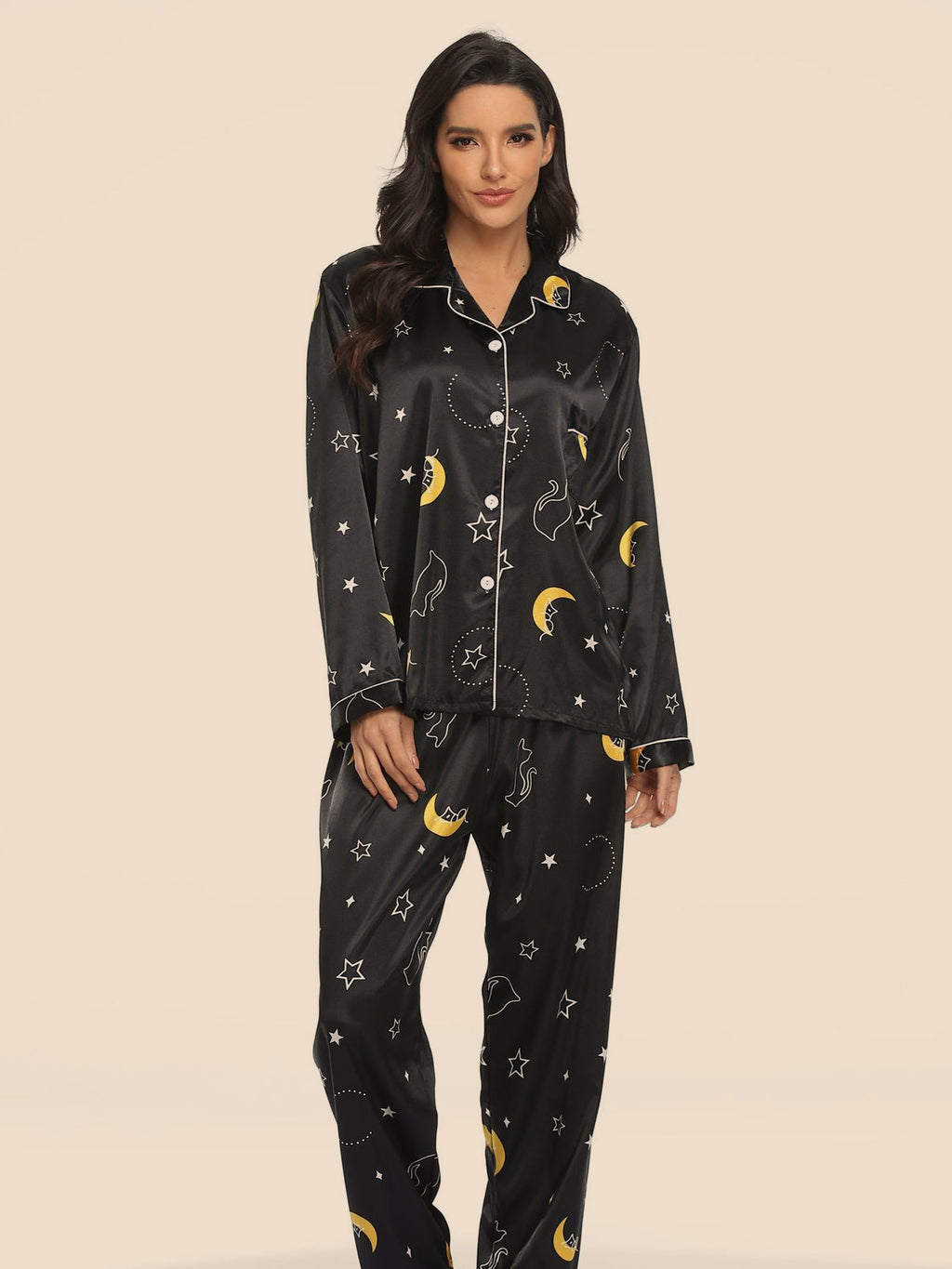 Luxuriöses Satin-Pyjama Set - 2-teilige Premium Stretch Nachtwäsche