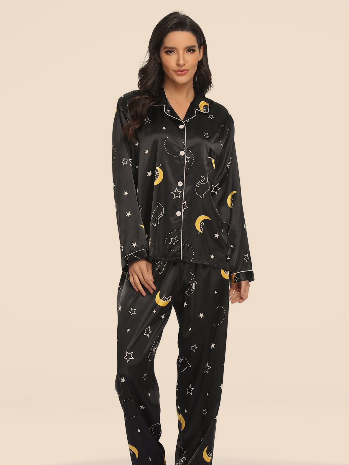 Luxuriöses Satin-Pyjama Set - 2-teilige Premium Stretch Nachtwäsche